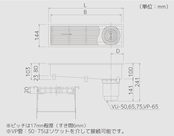 日本正規代理店品 シマブン HRFZ-15L1800-P 排水ユニット 樹脂グレーチング 深型 防水横引き 150角